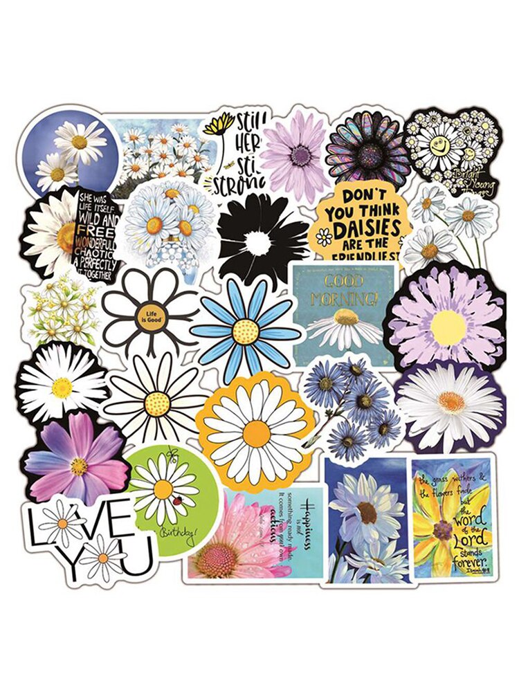 50Pcs Cartoon Colorful Small Daisies Chrysanthemum Decal StickersVinyl For Guitar Laptop Skateboard Cartoon Waterproof Sticker