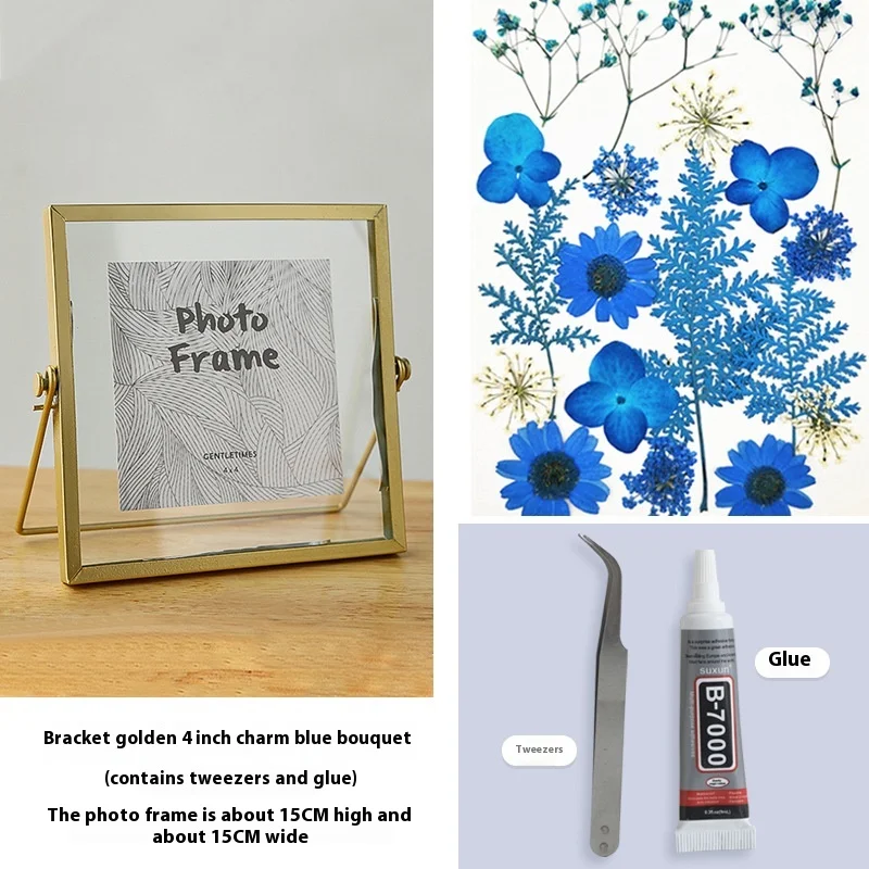 DIY Double-Sided Transparent Glass Picture Frame for Dried Flowers Handmade Home Decor Display Stand Decorative Photo Frame: Clear