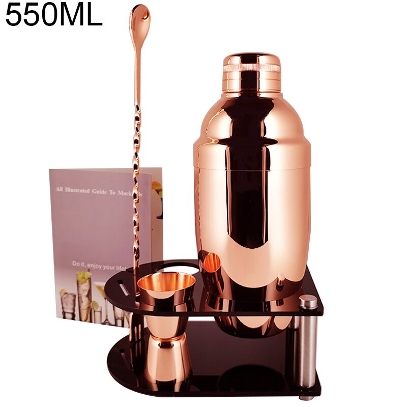Martini Cocktail Shaker Set Bartender Kit: 5-7 Piece Bar Tools Wine Spoon Muddler Jigger Strainer with Stand Drinks Recipe: 5P RG 550ML Stand