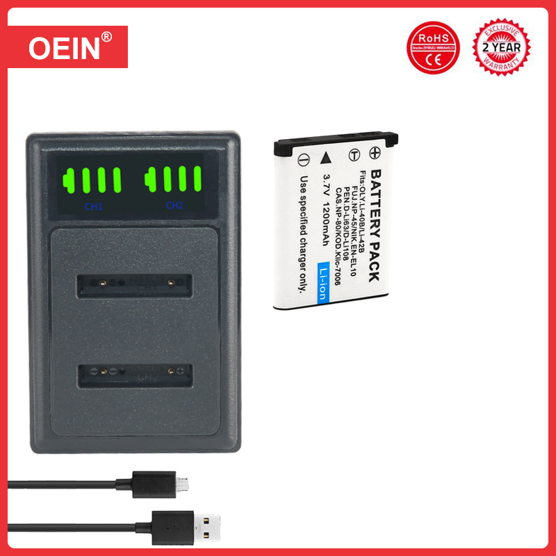 4Pcs Rechargeable Batterie Au Lithium 3.7V 1200mAh Li-40B Li 40B Li-42B Li 42B Batterie Pour NP-45 distillé 45 distillé 45A 45B 45S EN-EL10 1Pcs: green