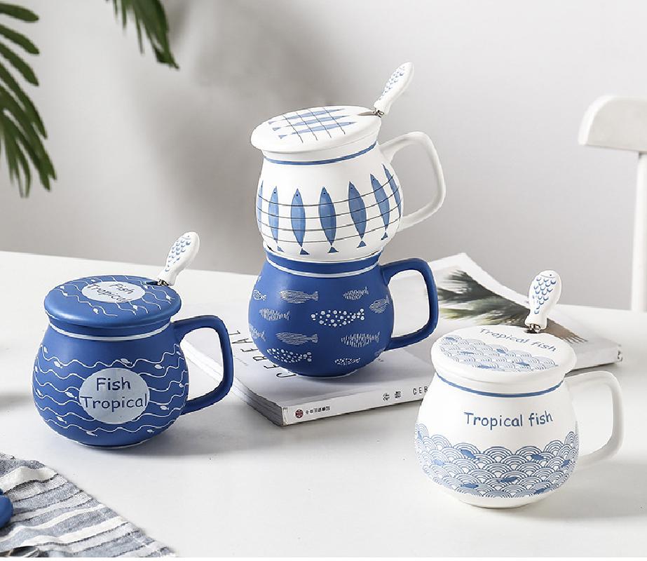 Simple Office Tea Cup Water Cup Afternoon Tea Coffee Cup Household Lid With Spoon Ceramic Milk Cup Mug