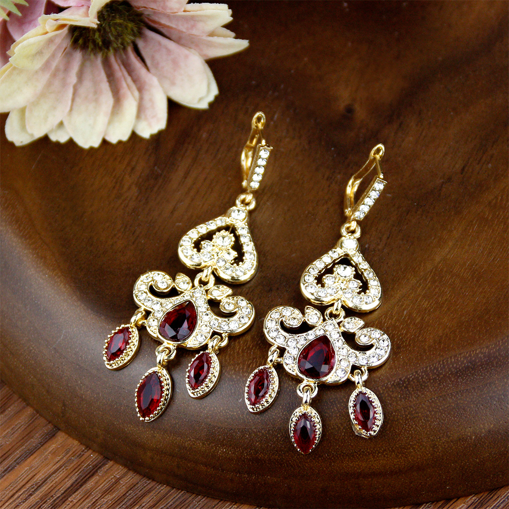 Sunspicems-pendientes de gota árabes de Color dorado de 18K para mujer, cristal de agua, flor de Marruecos y Argelia, joyería para boda, de novia: Estampado en caliente