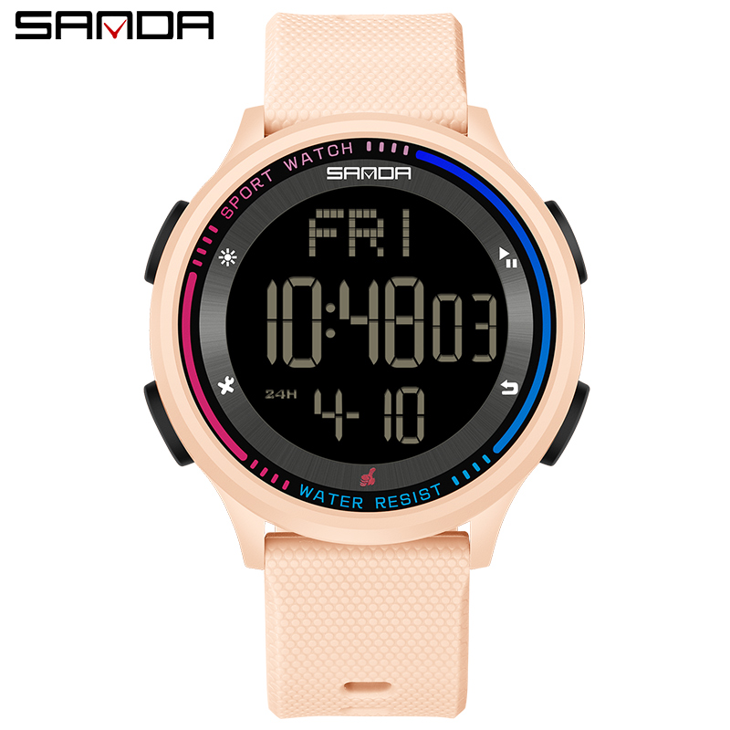SANDA 6158, Teenager, Studenten, modisch, digitales Uhrwerk, Handuhr, trendig, wasserdicht, draussen-Sportmodus, freundlicher-Armbanduhr: Rosa