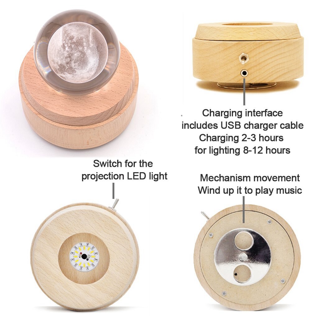 3D Crystal Ball Music Box The Deer Luminous Rotating Musical Box With Projection Led Light