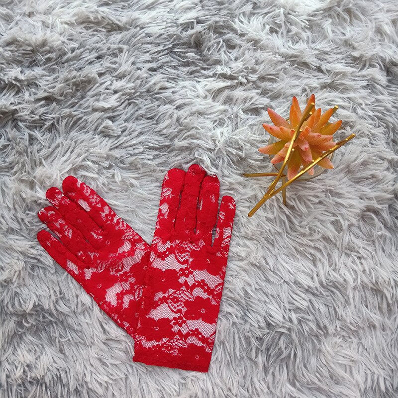 blaugrün Grün Sommer Elegante Damen Blumen- Spitze Handschuhe Blau Gelb Handgelenk Länge Kurze Volle Finger Mädchen Braun Rosa Handschuhe: rot