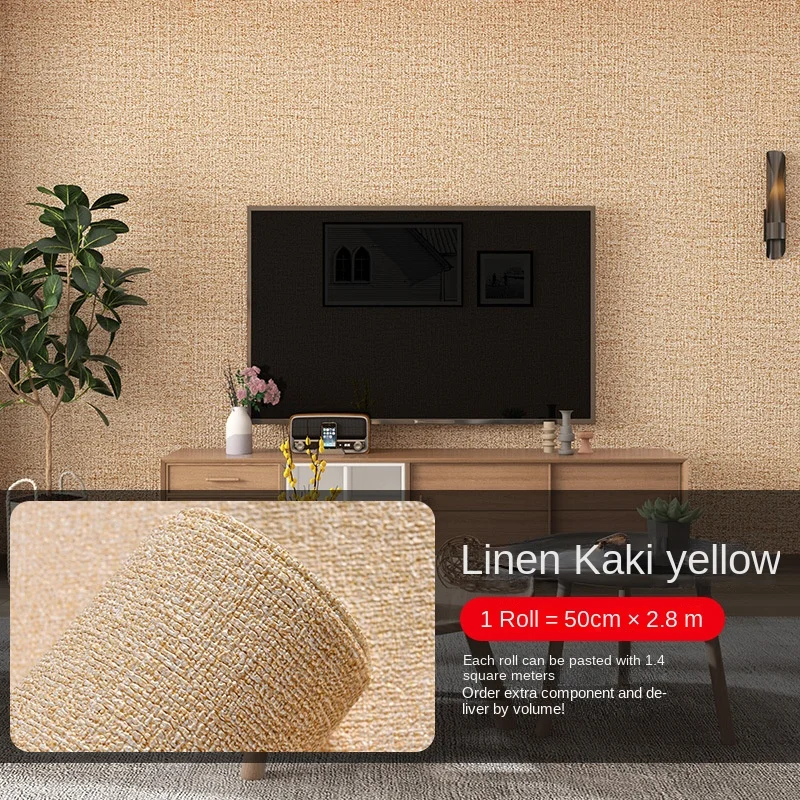 3D Thicken Self-adhesive Thermal Insulation Wallpaper Linen Plain Color Decor Wall Stickers Renovation Anti-collision Wallpaper: Yellow / 5mx45cm