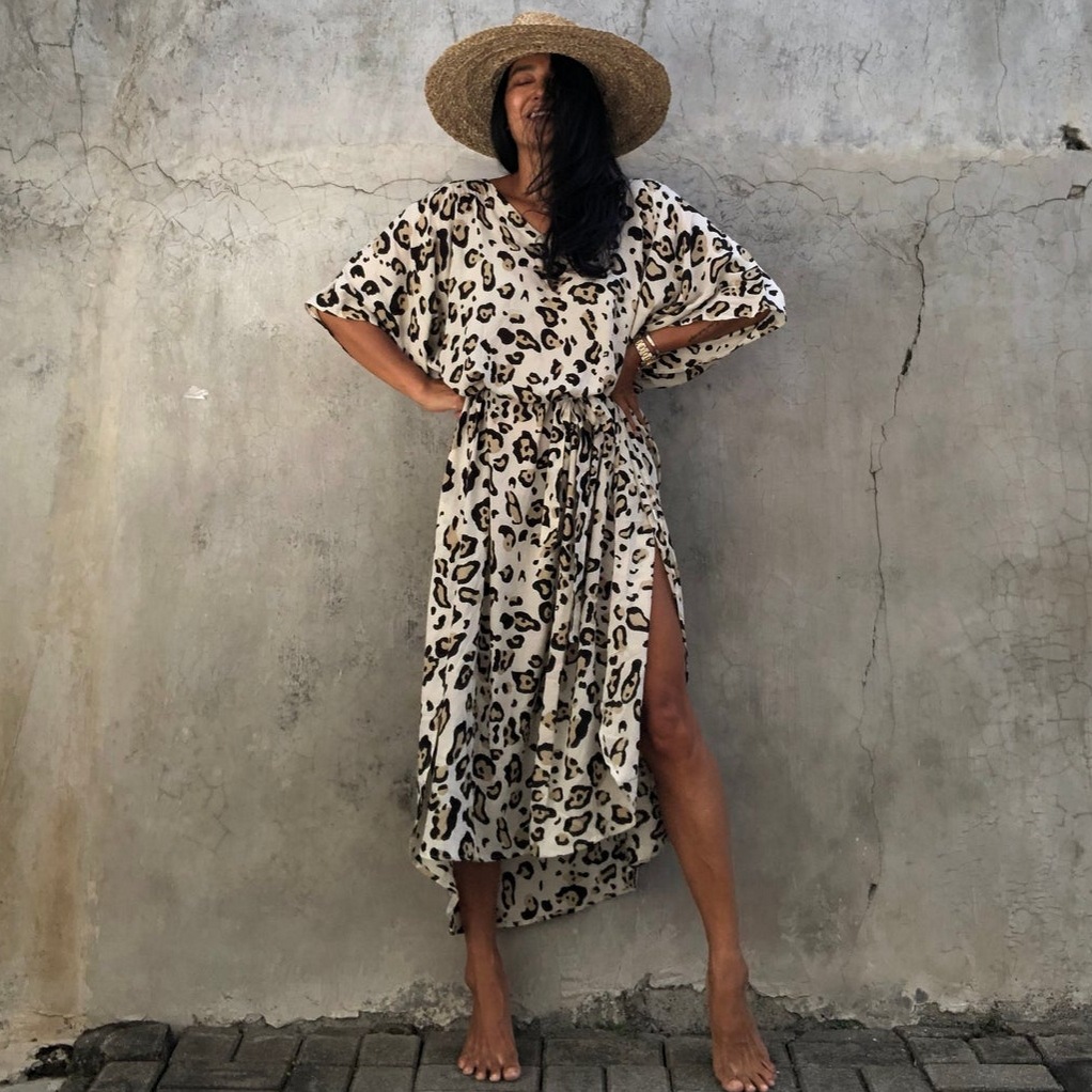 WeHello-Damen-Strand-Startseite-UPS für Bademode, Leopard Kaftan Kimono, Badeanzug Kap, Sommerkleid, Strand tragen Outfits, Tropfen Hüfte: Armee Grün