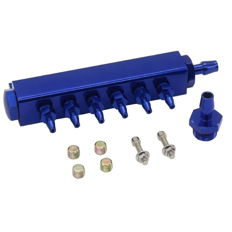 Aluminum Turbo Wastegate Bosst Vacuum Intake Manifold 6 Port 1/8 NPT: Blue