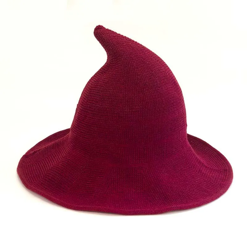 Fashionable Casual Witch Hat Magician Witch Hat Halloween Hat Wool Wizard Hat: Red