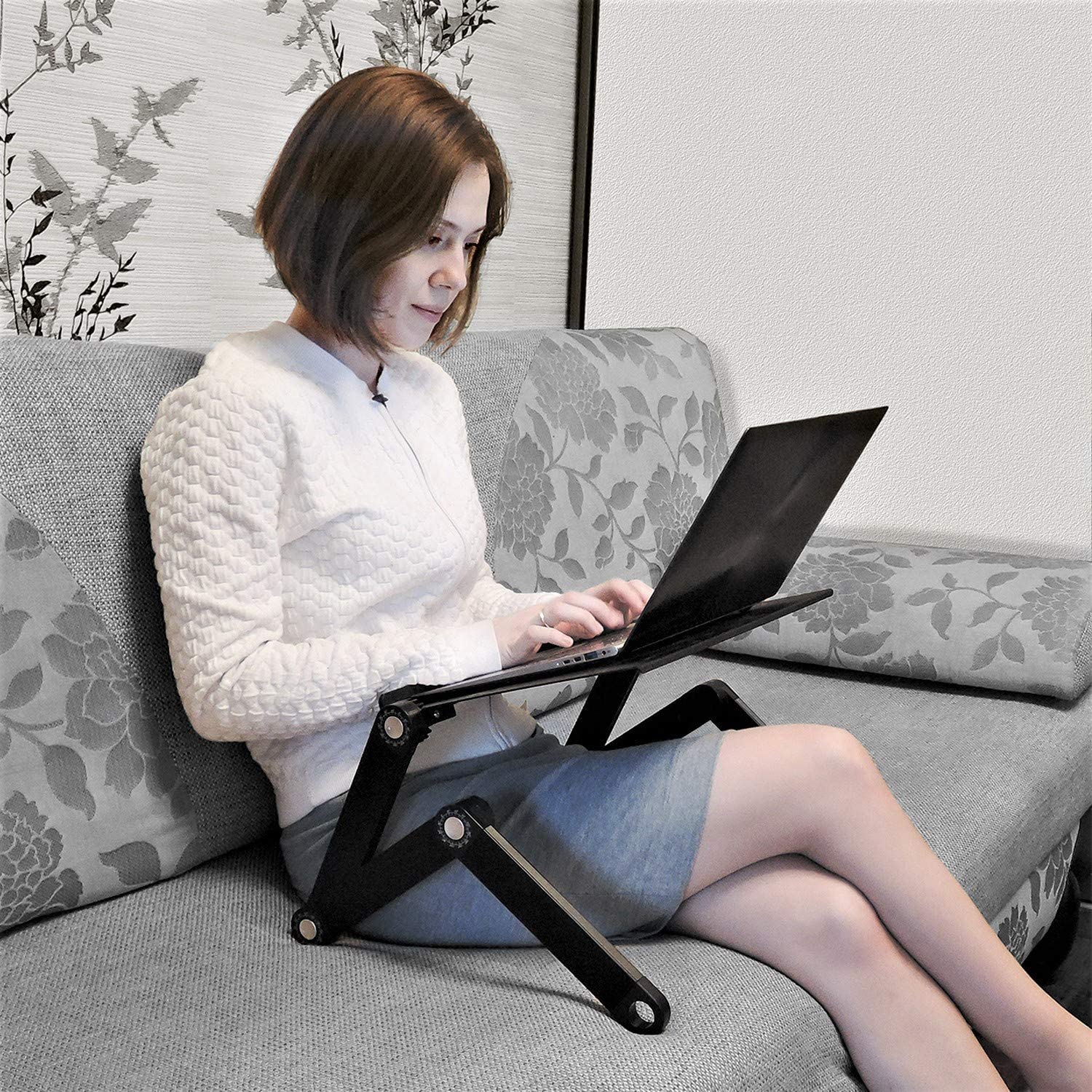 Adjustable Laptop Table - Foldable Lap Desk for Sofa Bed - Aluminum Portable Bed Tray