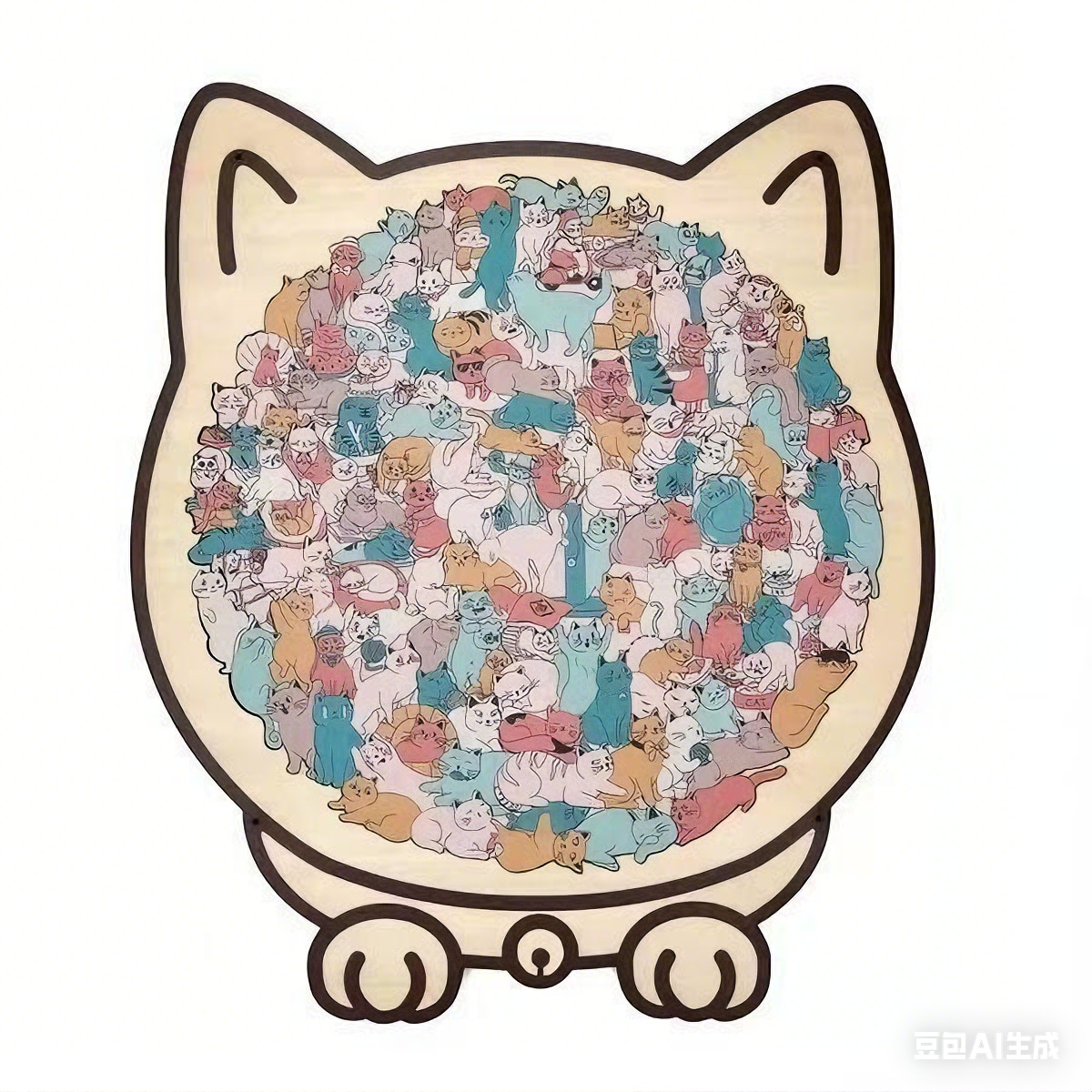 Colored Cat Shaped Wooden Jigsaw Puzzle, Cats Shaped Wooden Puzzle, Unique Animal Shape Wood Puzzle, for Cats Lov: WHITE