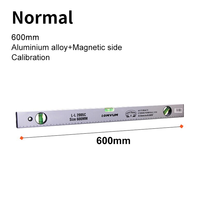 Lomvum spak linjal mätning hög precision vattenpass magnetisk linjal rosttät bubblor mätinstrument precision: Normal 600mm