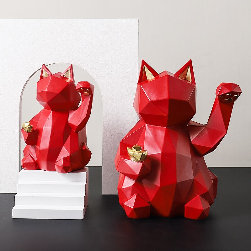 Harts skulptur lycklig katt dekoration modern heminredning staty