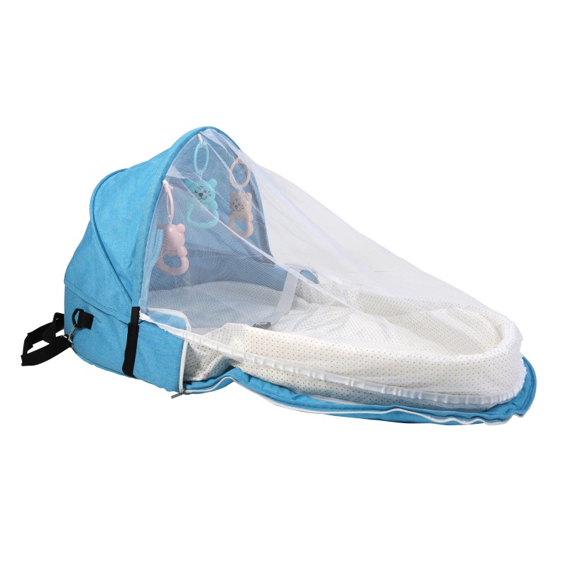 Baby rejse seng solbeskyttelse myggenet åndbart baby baby seng: Blå