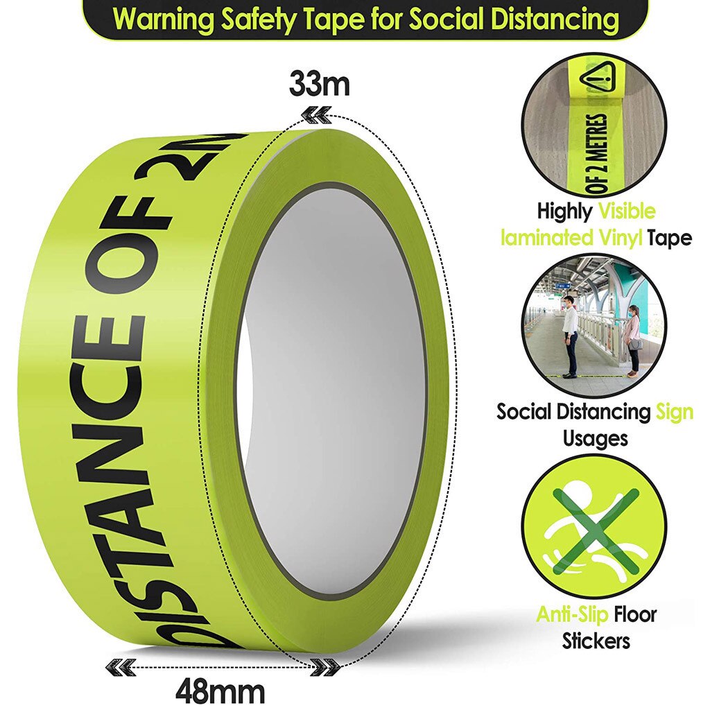 Please Keep A Safe Distance Of 2 Meters Warning Sticker Adhesive Tape Floor Marking Tape Social Safe Distancing Workplace Safety
