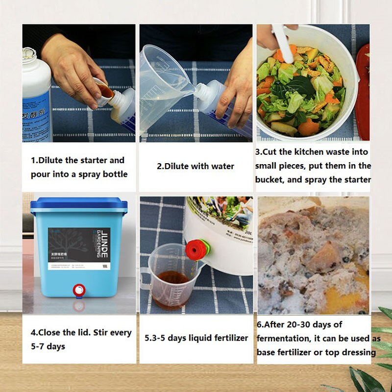 10L Kitchen Waste Compost Bin Home Fermentation Box Manure EM Bacteria Garbage Disposal Pokashi Garbage Can for Garden Patio