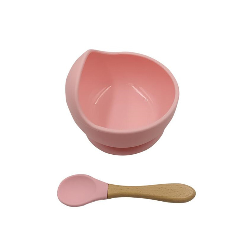 2 Pcs Baby Silicone Bowl Set Anti Complementary Food Spoon and Bowl Healthy Food Grade Child's Tableware: Pink