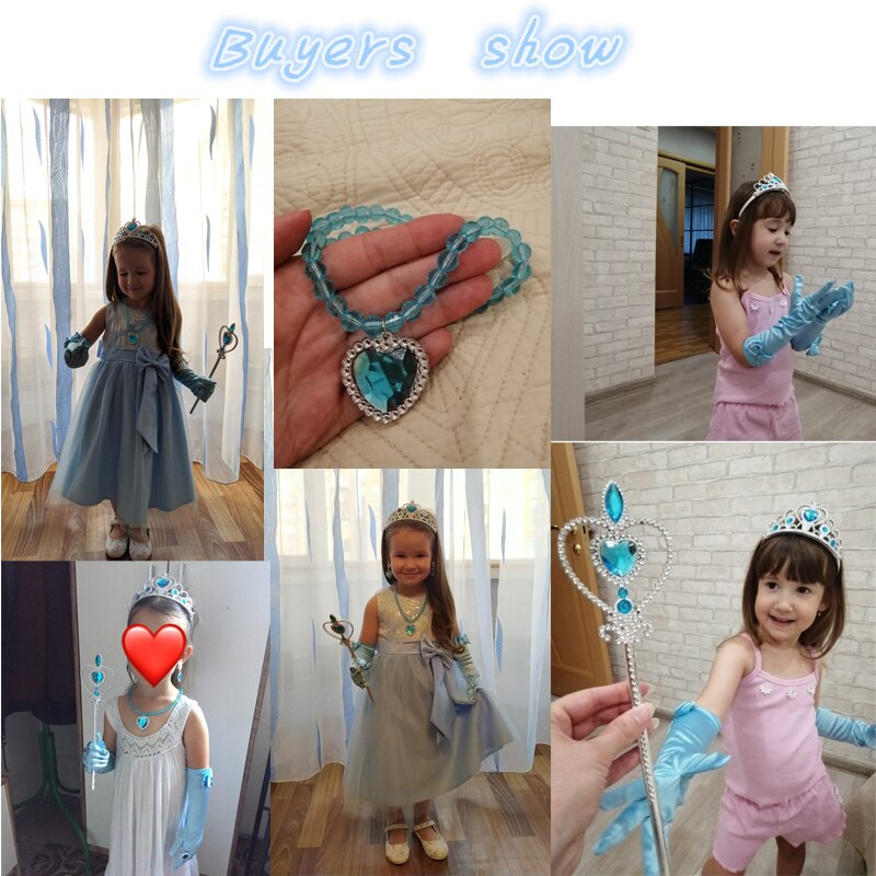 7pcs/lot Girls Princess Elza Dress Up Accessories Crown Necklace Ring Earring Wand Gloves Kids Jewelry Set Cosplay Toys