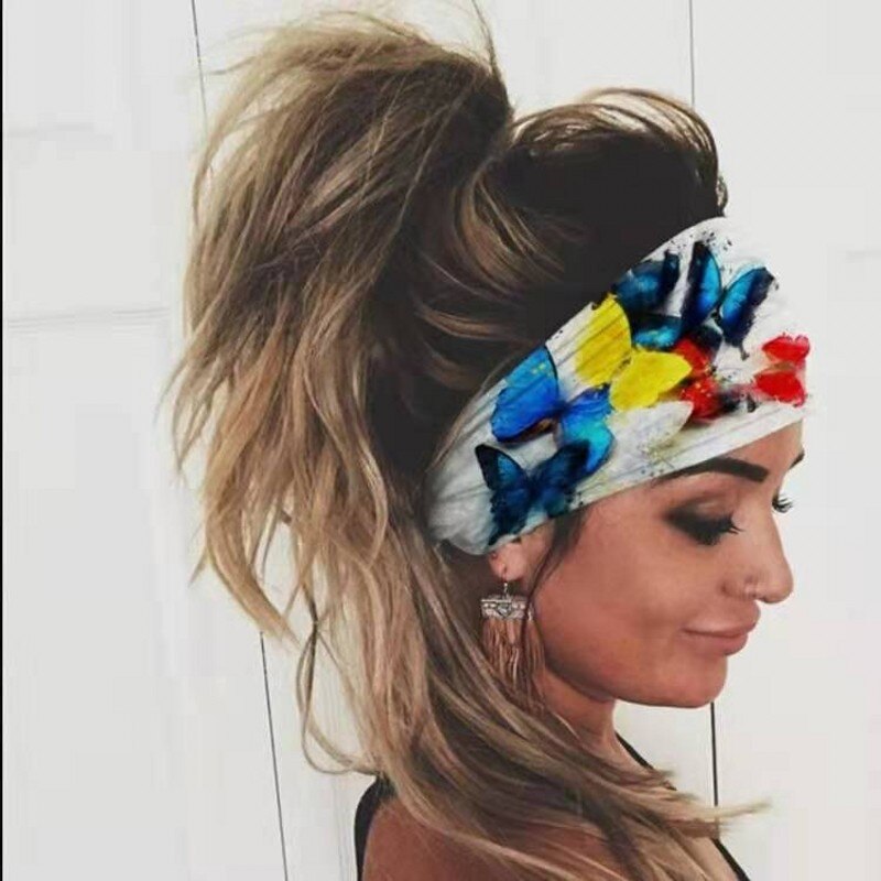 Tie-dye-Diadema deportiva para mujer y niña, bandas elásticas para el cabello, banda para el cabello Bohemia estampada, diadema deportiva, banda elástica para Yoga: 02