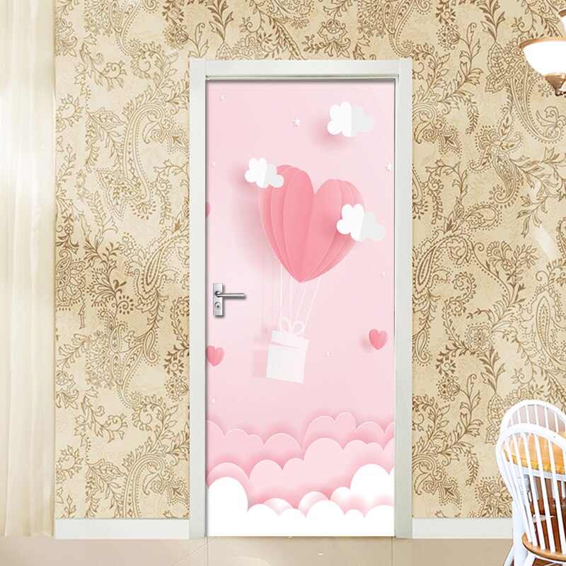 Pink Cartoon Door Sticker of 3D Waterproof Wallpaper On Door Home Decor Self Sticker Wallpaper For Living Room Renovation Decal
