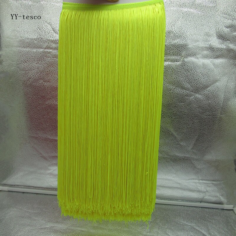 Yy-tesco 5 meter 100cm långa fransar spets tofs polyester spetskant band sy latinsk klänning scen plagg gardin gör-det-själv-tillbehör: Fluorescerande gul