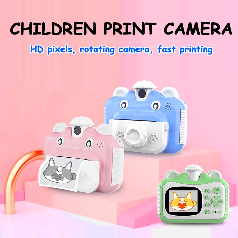 Kinderen Instant Print Camera Roterende Lens 1080P Hd Kids Camera Speelgoed Met Thermisch Fotopapier
