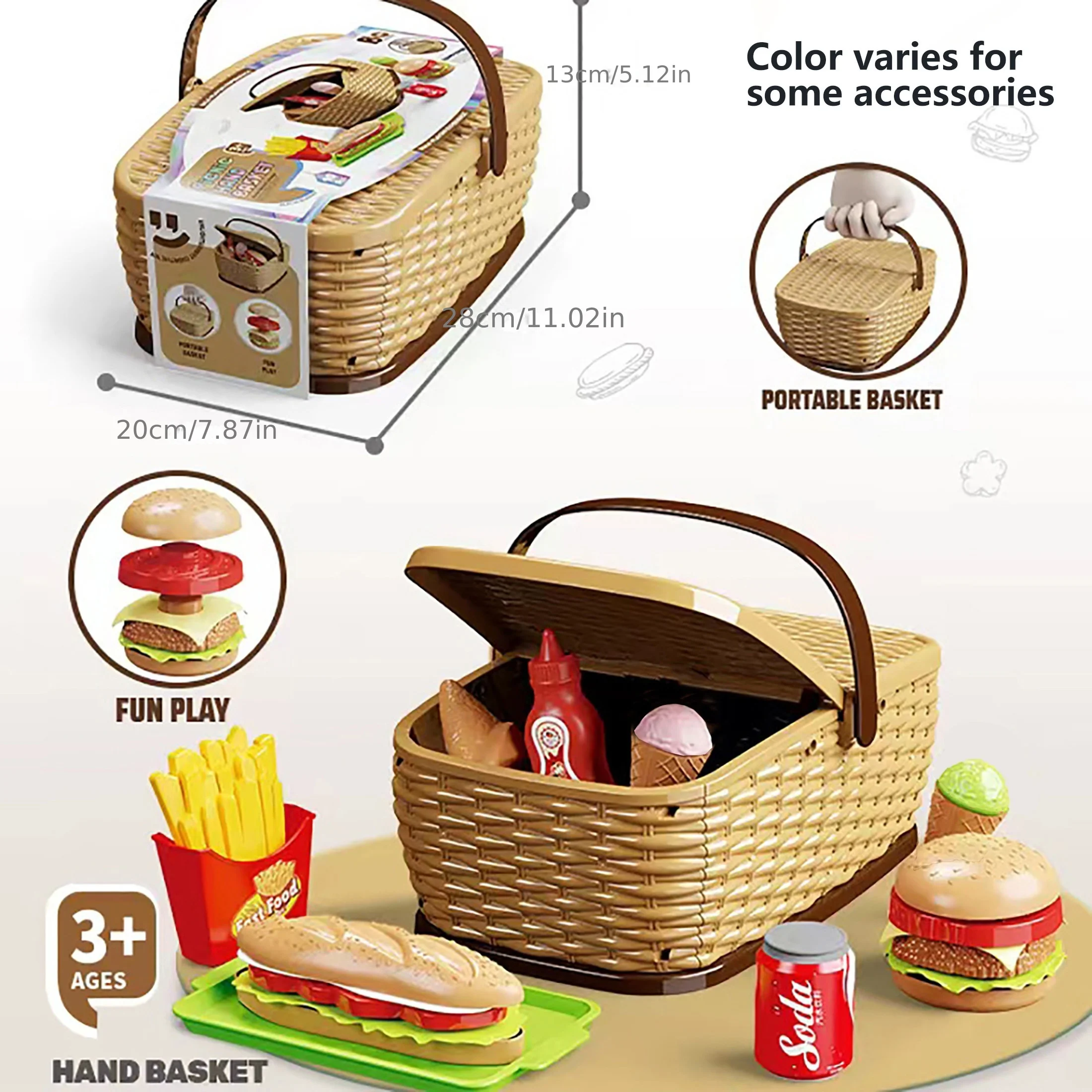 Juguetes de cocina, cesta de Picnic para niños, juego de cuthbert de frutas, casa de juegos, simulación de hamburguesa, pastel, Pizza, juguete, de cumpleaños: Negro