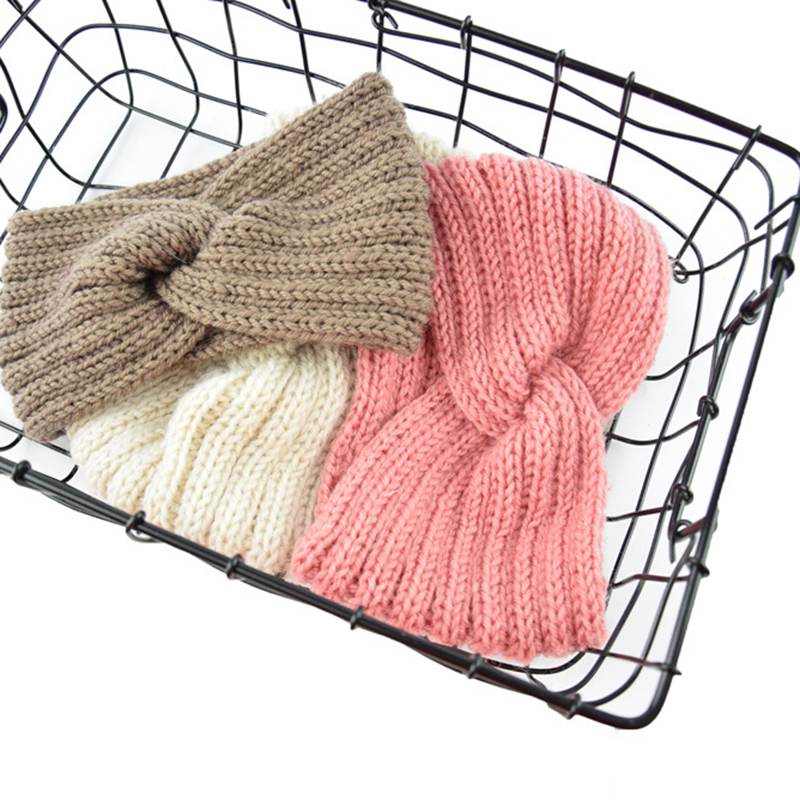 Winter Quer Knoten Stirnband Einfarbig Gestrickte Warme Haarband Dame Weibliche Haar Zubehör Wärmer Ohr Häkeln Elastische Haar Bands