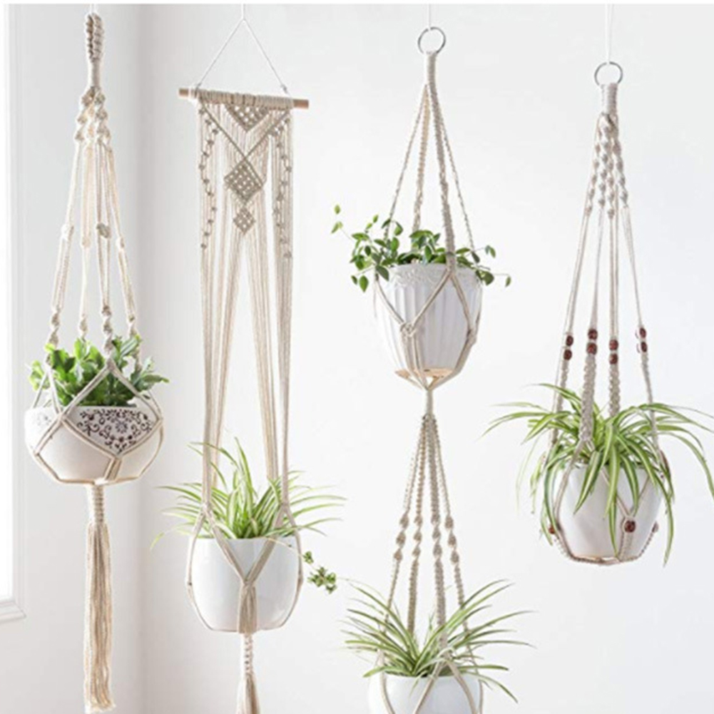 Flower Pot Net Bag Plant Hanger Handmade DIY Braided Knotted Rope Holder Home Garden Hanging Pot Basket Lanyard Decor