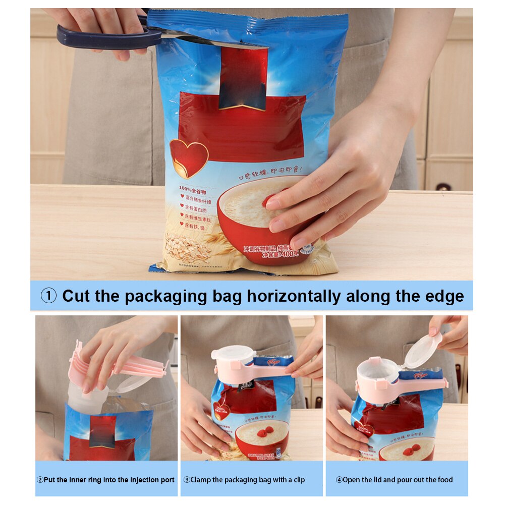 Contenedor de comida portátil, abrazadera de mantenimiento fresco, bolsa de cereales, utensilios de cocina, Clip de sellado multifuncional para granos, Ahorrador doméstico