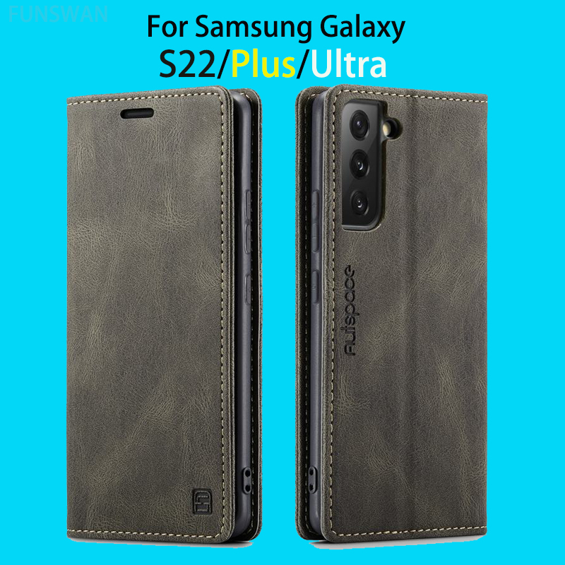 Funda de cuero para samsung Galaxy S22 Ultra Plus, carcasa trasera de silicona con tapa magnética, billetera de lujo para teléfono Samsung S 22 Plus