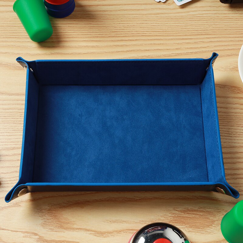 9 Colors Foldable Dice Tray Key Wallet Coin Box Office Desktop Storage Box Bar PU Leather Quadrilateral Club Dice Storage Tool: Blue