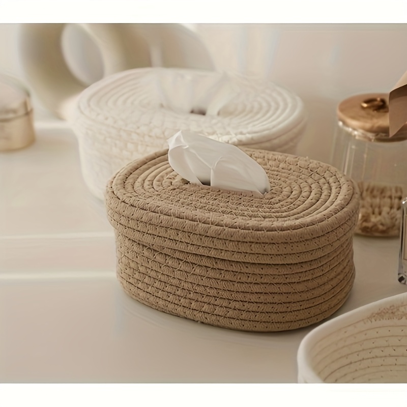 Support de boîte à mouchoirs en tissu tissé à la main, 1 pièce, , léger, lavable, rangement multifonctionnel pour serviettes de visage, serviettes à la maison