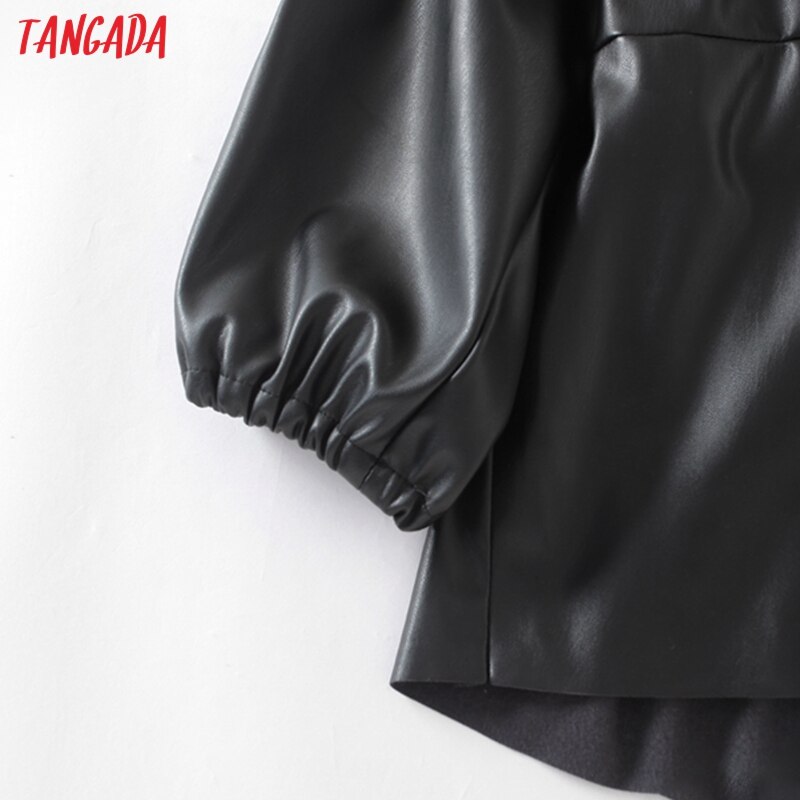 Tangada kvinder oversized patchwork pu læder skjorte tilbage knap chik kvindelig afslappet løse toppe blusas 3 w 206