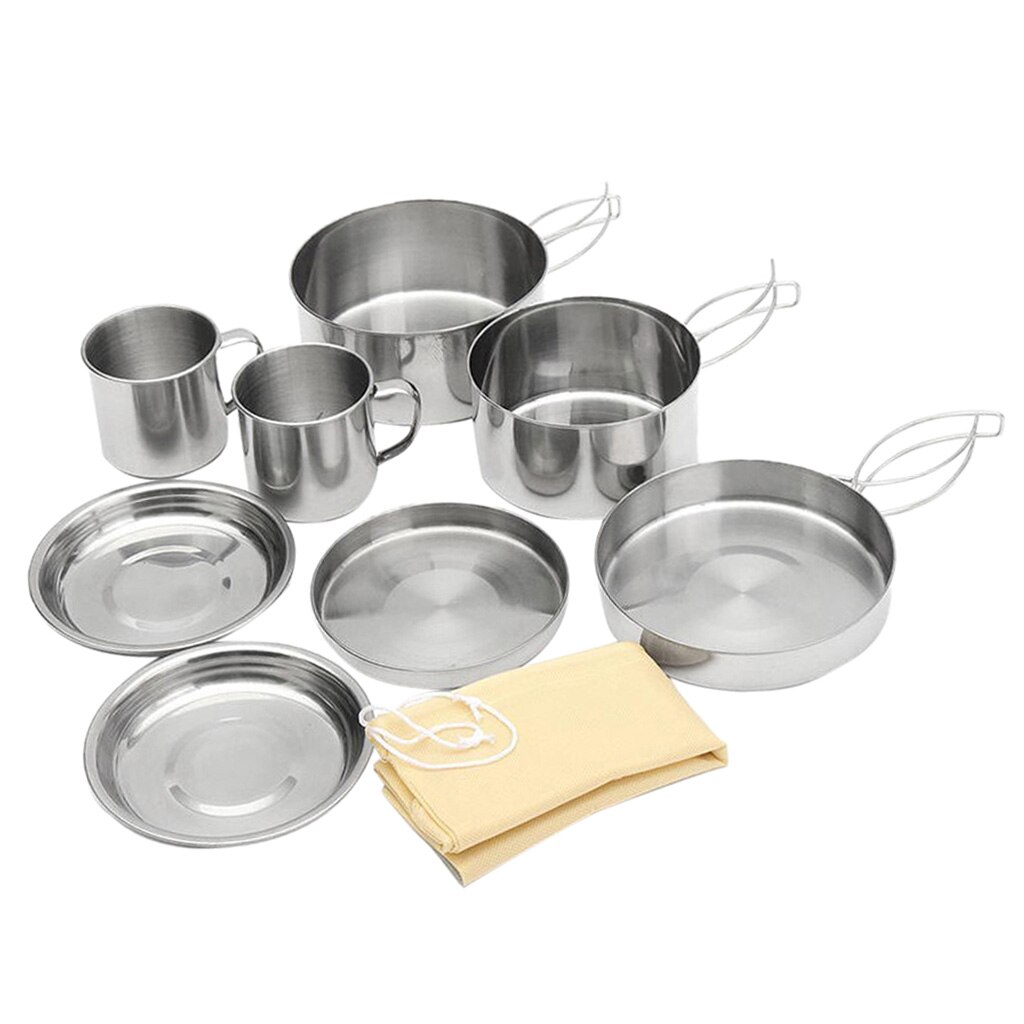Stainless Steel Cooking Pots Set - Camping Hiking Picnic Garden Barbecue BBQ ... Outdoor Sport Cookware Set