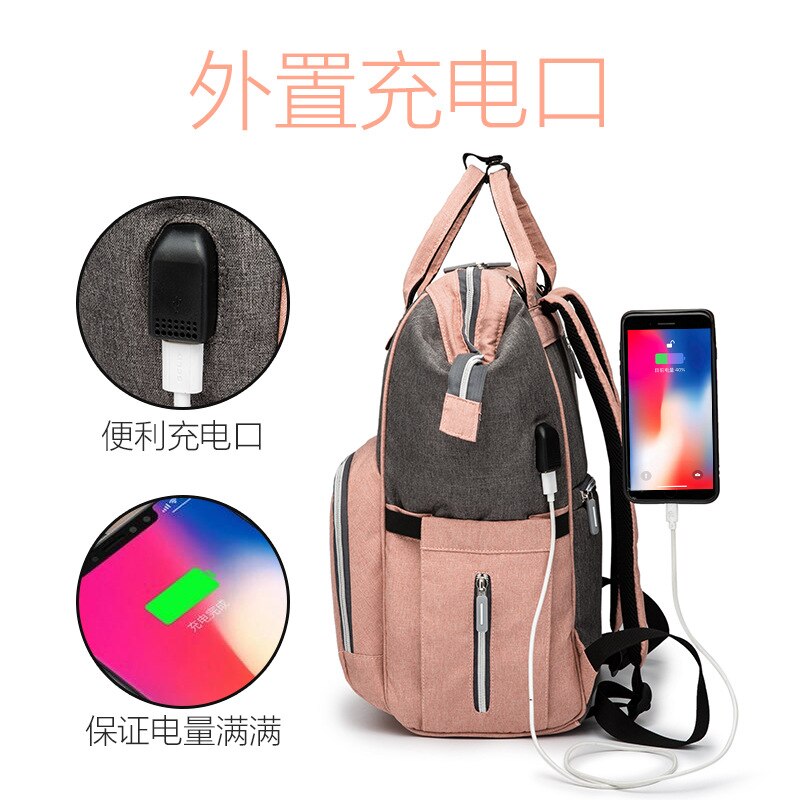 Ankommling2020-Style Gemengde Kleuren Luiertas Multifunctionele Met Usb Schouder Grote Volume Mama Tas Schouder