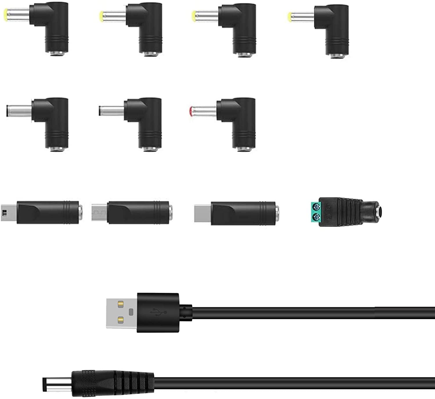 5V Dc Opladen Kabel, usb Naar Dc 5.5X2.1Mm Plug Charger Cord Met 11 Connector Tips (5.5X2.5, 4.8X1.7, 4.0X1.7, 4.0X1.35, 3.5x1.3