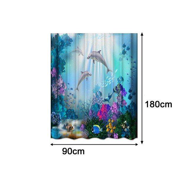 Ocean Dolphin Toilet Seat Waterproof Shower Curtain Set Toilet Cover Non-Slip Comfortable Bathroom Mat Bath Decoration: 0.9M x 1.8M Curtain
