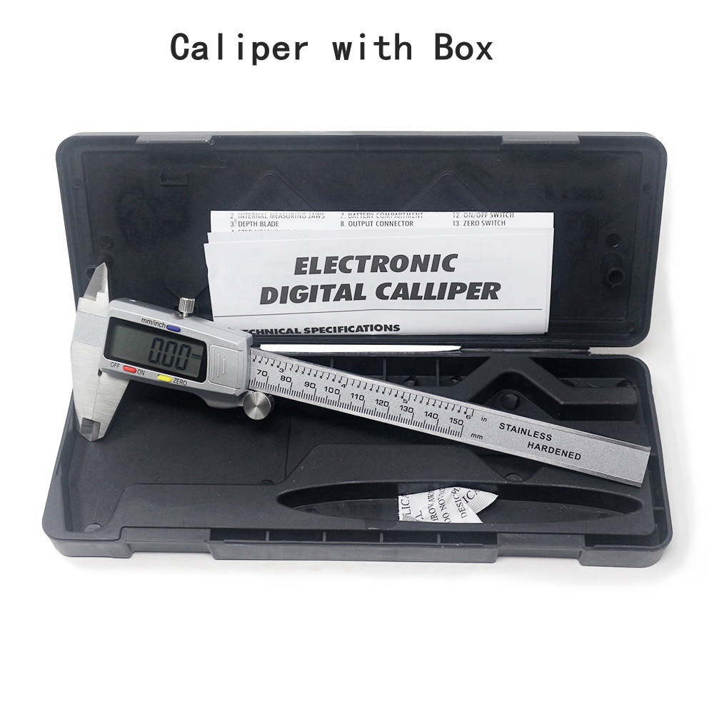 Stainless Steel Electronic Digital Vernier Caliper 6Inch 0-150mm Metal Micrometer Measuring Tool Digital Ruler: Caliper with box