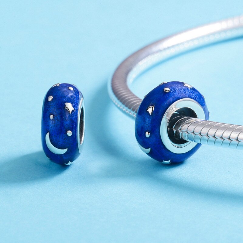CodeMonkey Authentic 100% 925 Sterling Silver Moon & Star Blue Enamel Spacer Beads fit Women Bracelet & Necklace DIY Jewelry 599