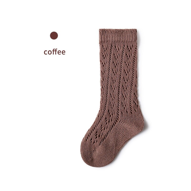 Chaussettes hautes en maille pour bébé fille, couleur unie, ajouré, longues, respirantes, pour enfant en bas âge de 1 à 3 ans: Brown
