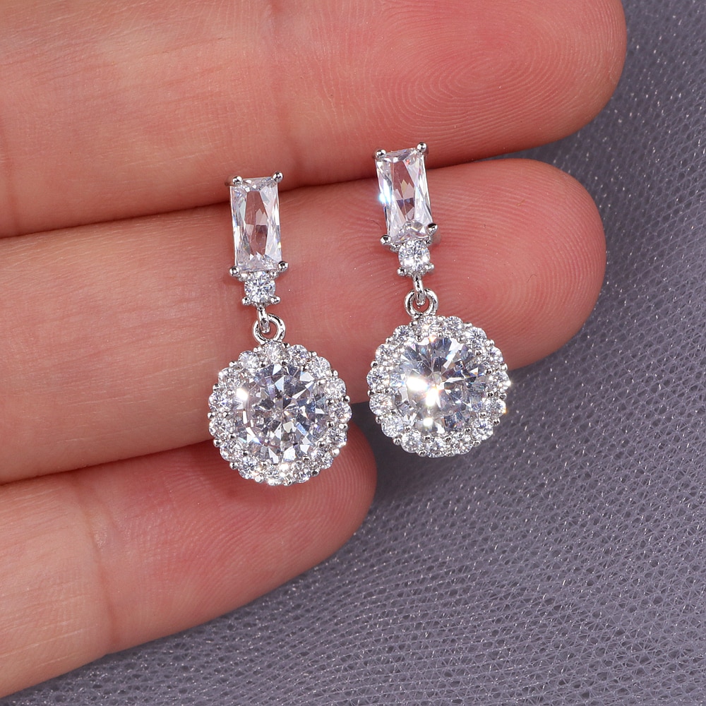 Klassieke Luxe Ronde Cubic Zirkoon Oorbellen Voor Vrouwen Bruid Trendy Vonken Kristallen Oorbellen Wedding Oorbellen WX156