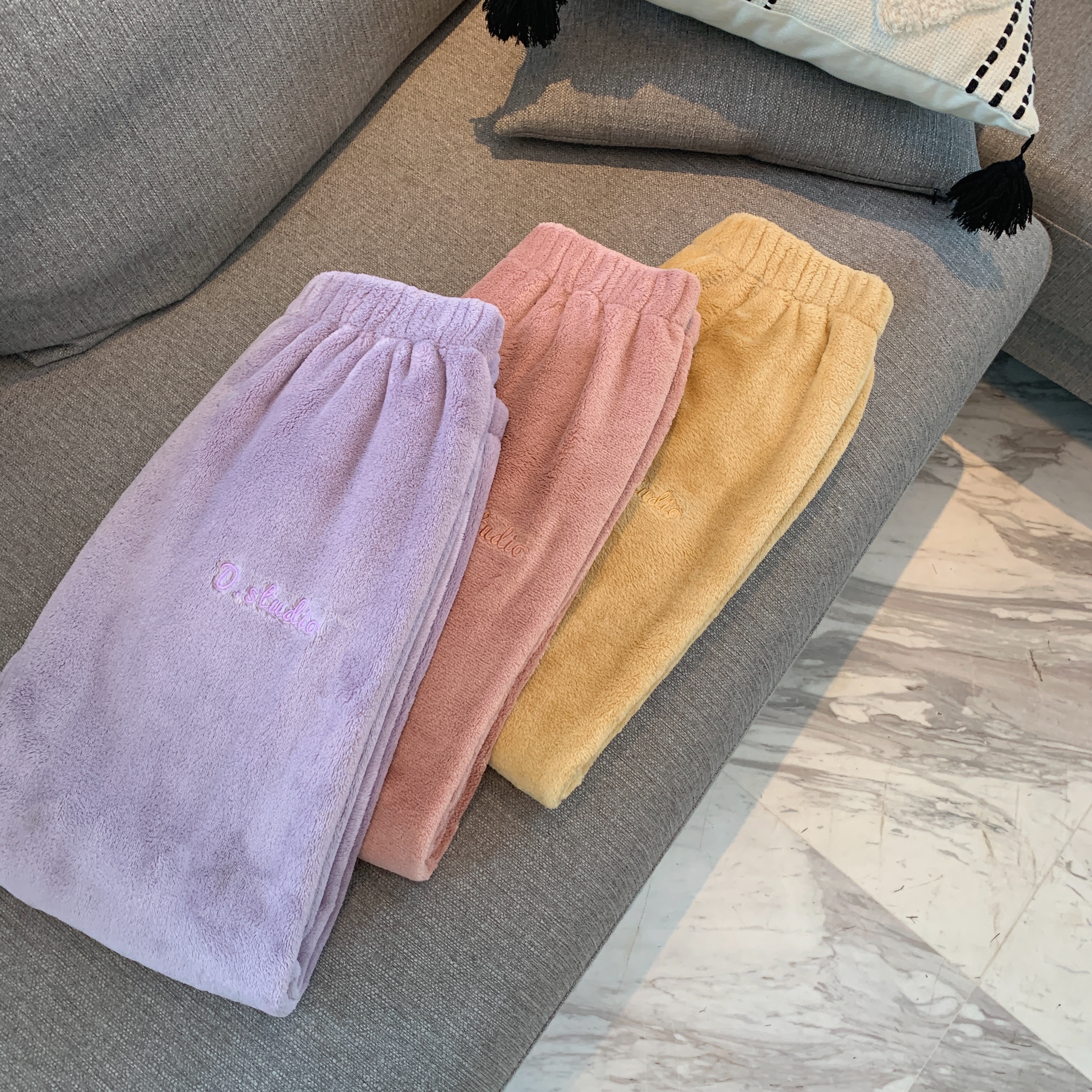 Woman's Coral Fleece Sweatpants Loose Elastic Waist Plush Sleeping Bottoms Solid Warm Sleepwear Autumn Winter Female Trousers