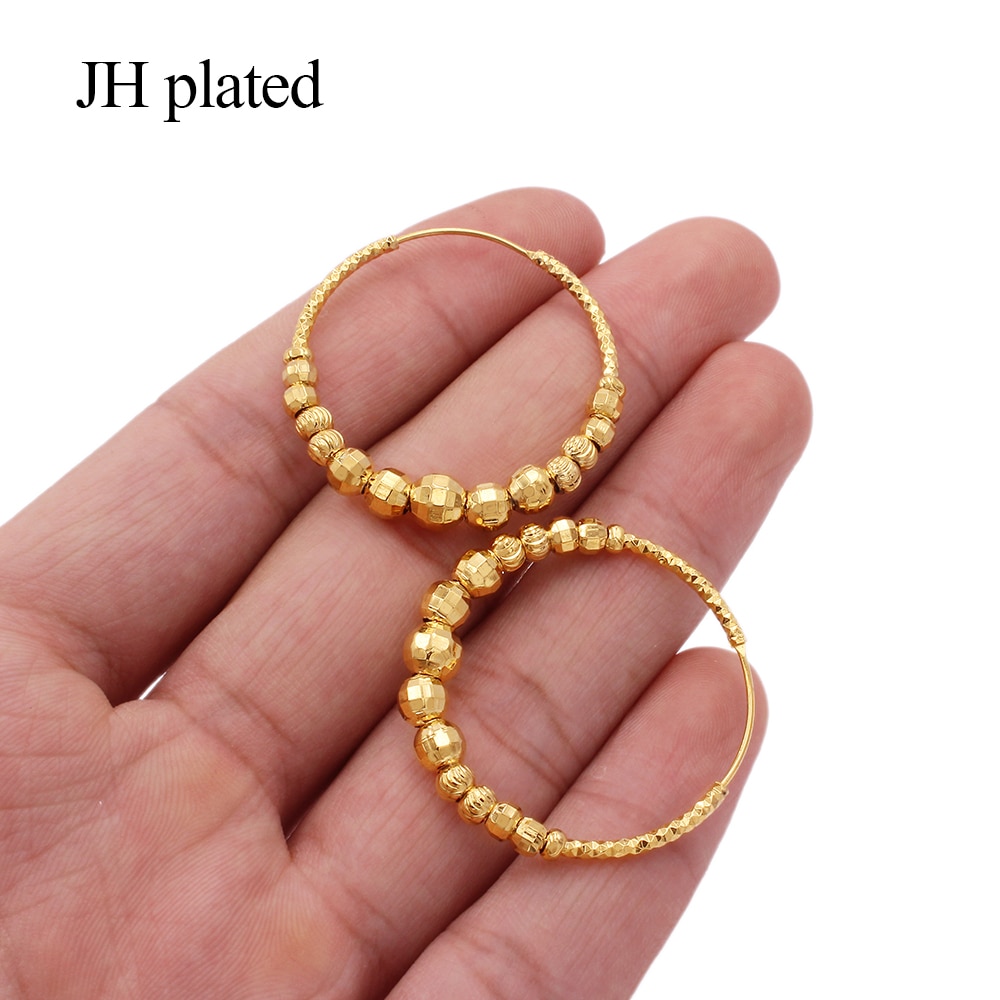 Boucles d'oreilles rondes de couleur or 24k, accessoires de piercing pour femmes/filles, bijoux,