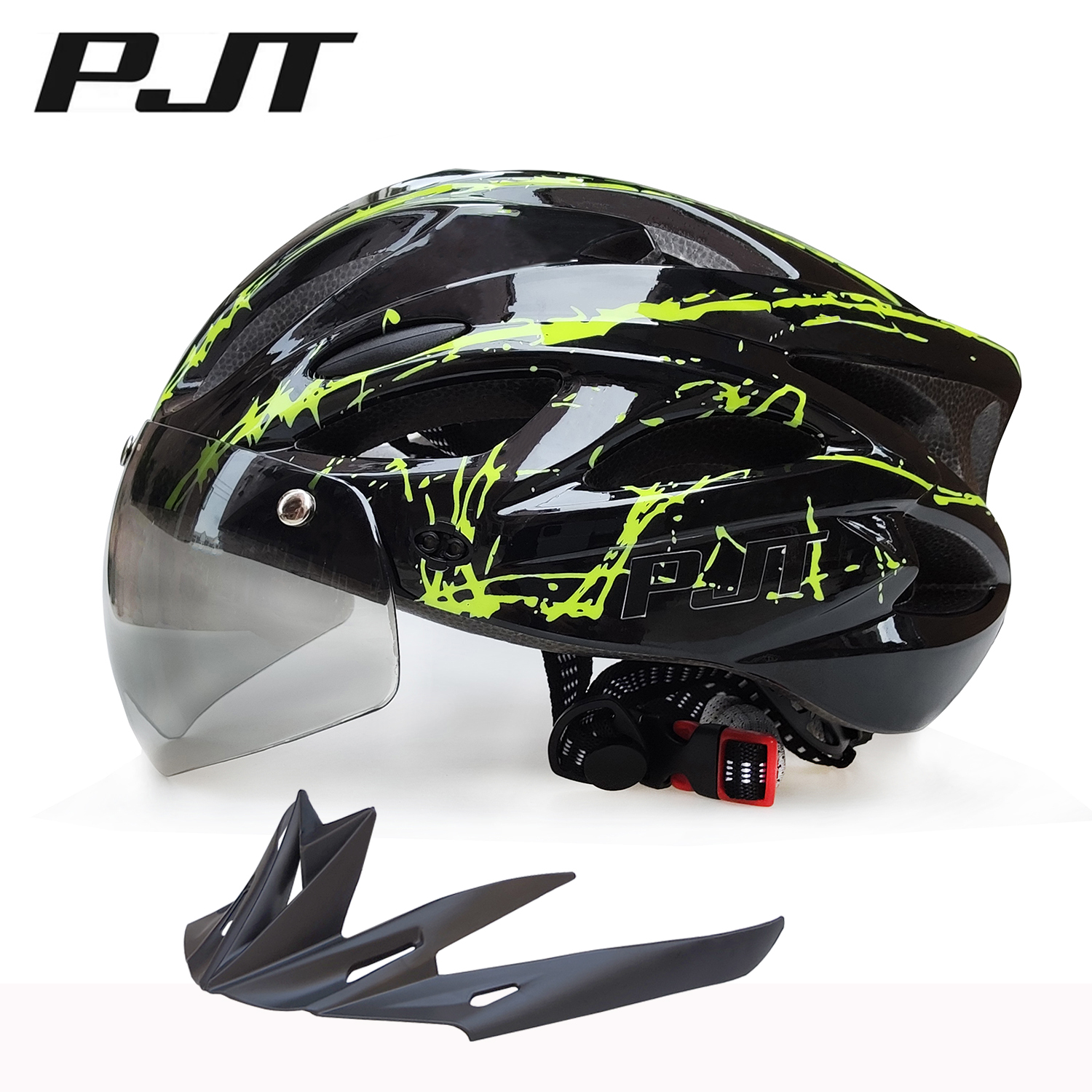 PJT 4-1 Bike Helmet With Magnetic Goggles UV400 Lens And Sun Visor Bicycle Helmet Road MTB Sunglasses Shield Cycling Helmets: Burgundy