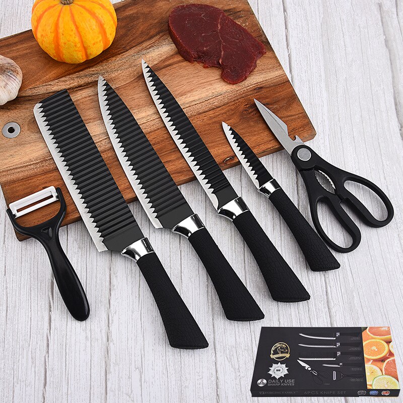 6pcs/set Kitchen Knife Set Simple and Clear Color Kitchen Knife Set Stainless Steel Household Kitchens Knives kitchen scissors