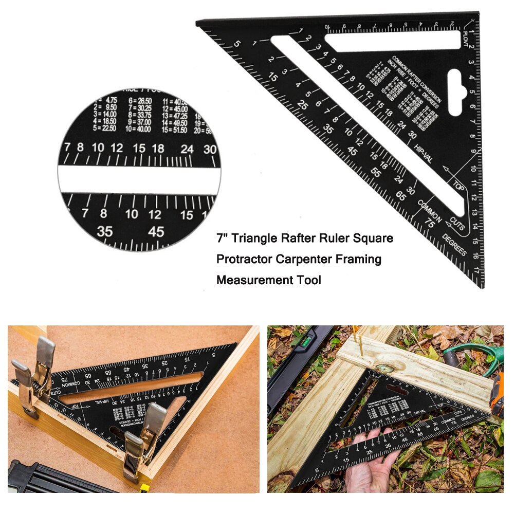 7 Inches Aluminum Alloy Triangle Angle Ruler Protractor Inch/Metric Speed Square Measuring Ruler Miter Framing Building Teaching