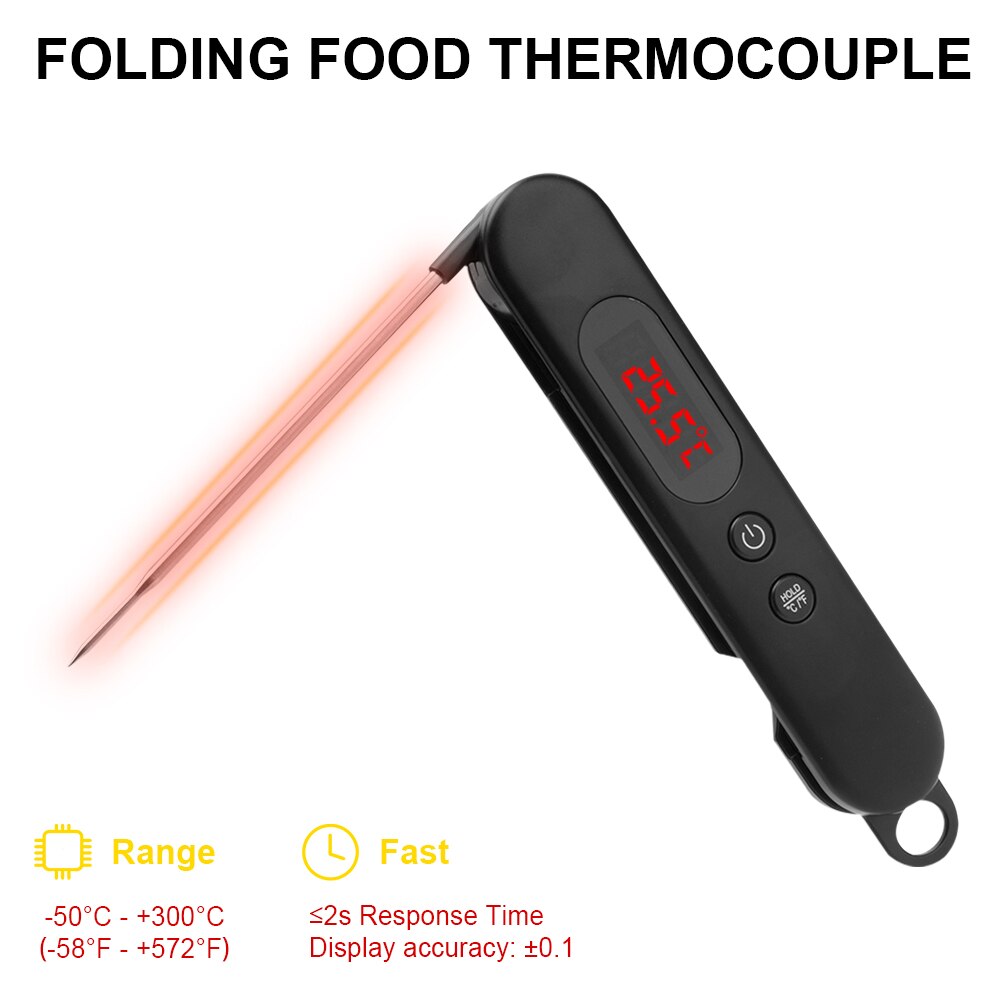 Folding Digital Meat Thermometer Probe Wireless Instant Read Kitchen Cooking Food Thermometer Long Stainless Steel Probe for BBQ