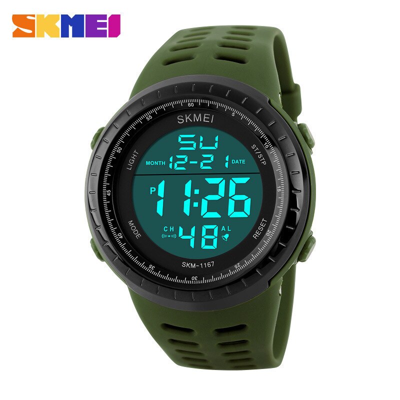 SKMEI1167 Outdoor Sport Siliconen Band Horloge Grote Wijzerplaat Multifunctionele Water Shi Ying Heren Horloge