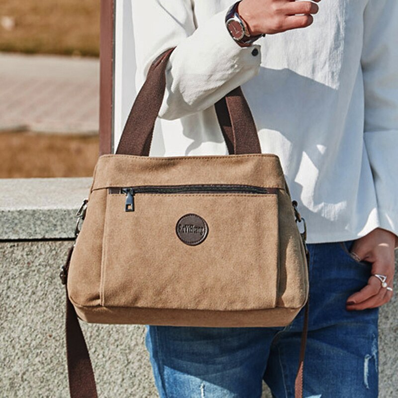 Bolso de mano Vintage para mujer, bandolera informal Lisa para niña, bolsos de lona para mujer, bolsos de un solo hombro, bolsos multibolsillos para mujer
